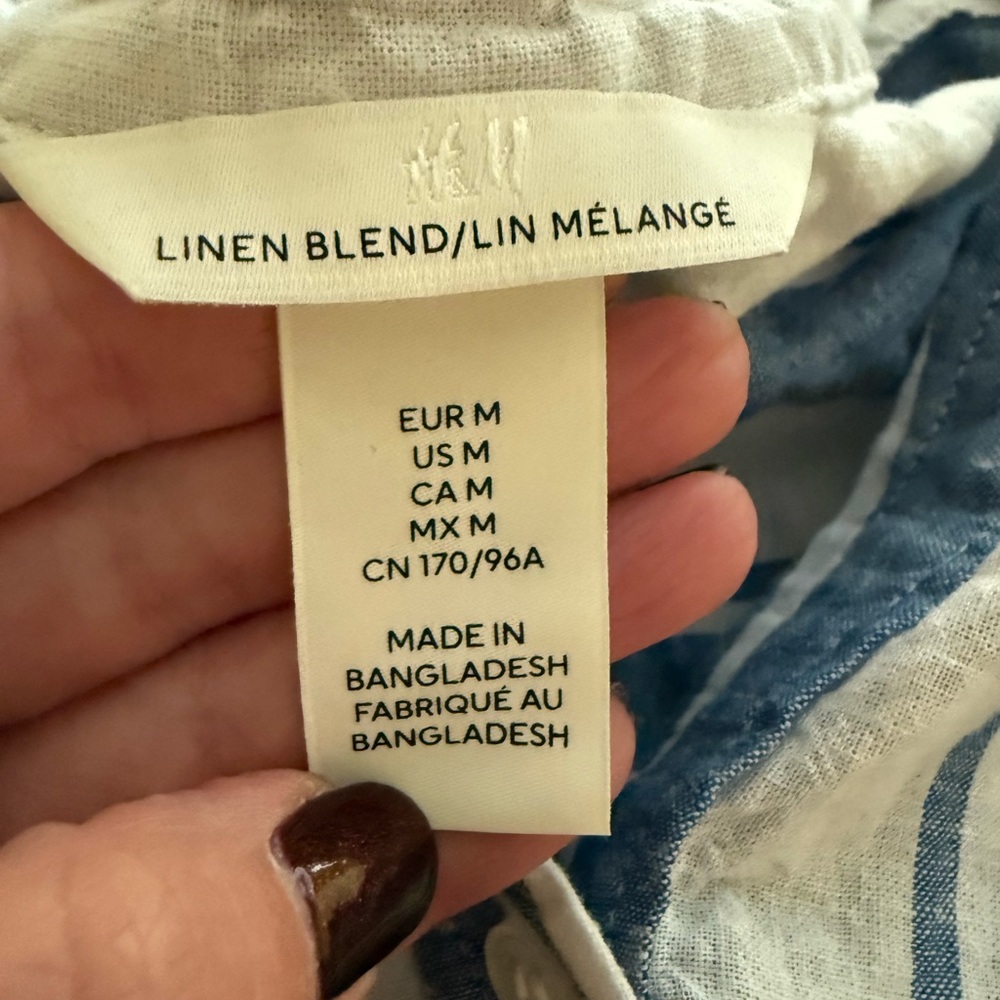 H&M Linen-Blend Blue and White Striped Dress - Picture 2 of 2